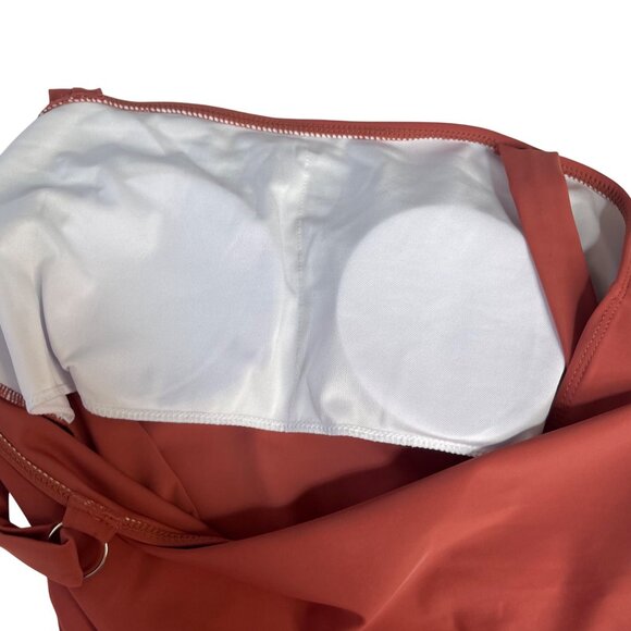 Two Piece Swimsuit Set Padded Top Flared Skirt Womens 3XL Rust Red New WOT - Picture 7 of 10